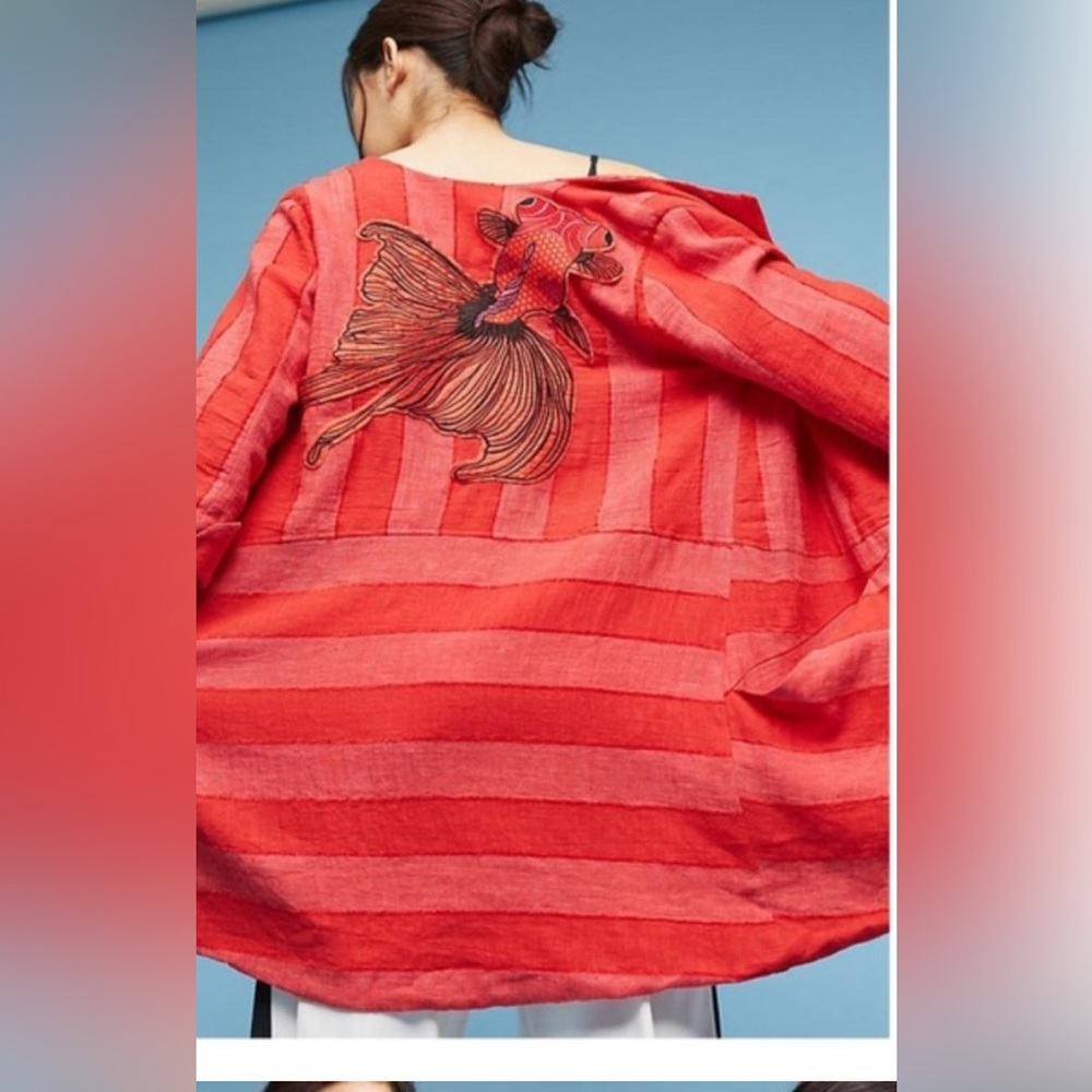 Anthropologie Eva Franco Koi Fish Kimono Car Coat Women's Size SP